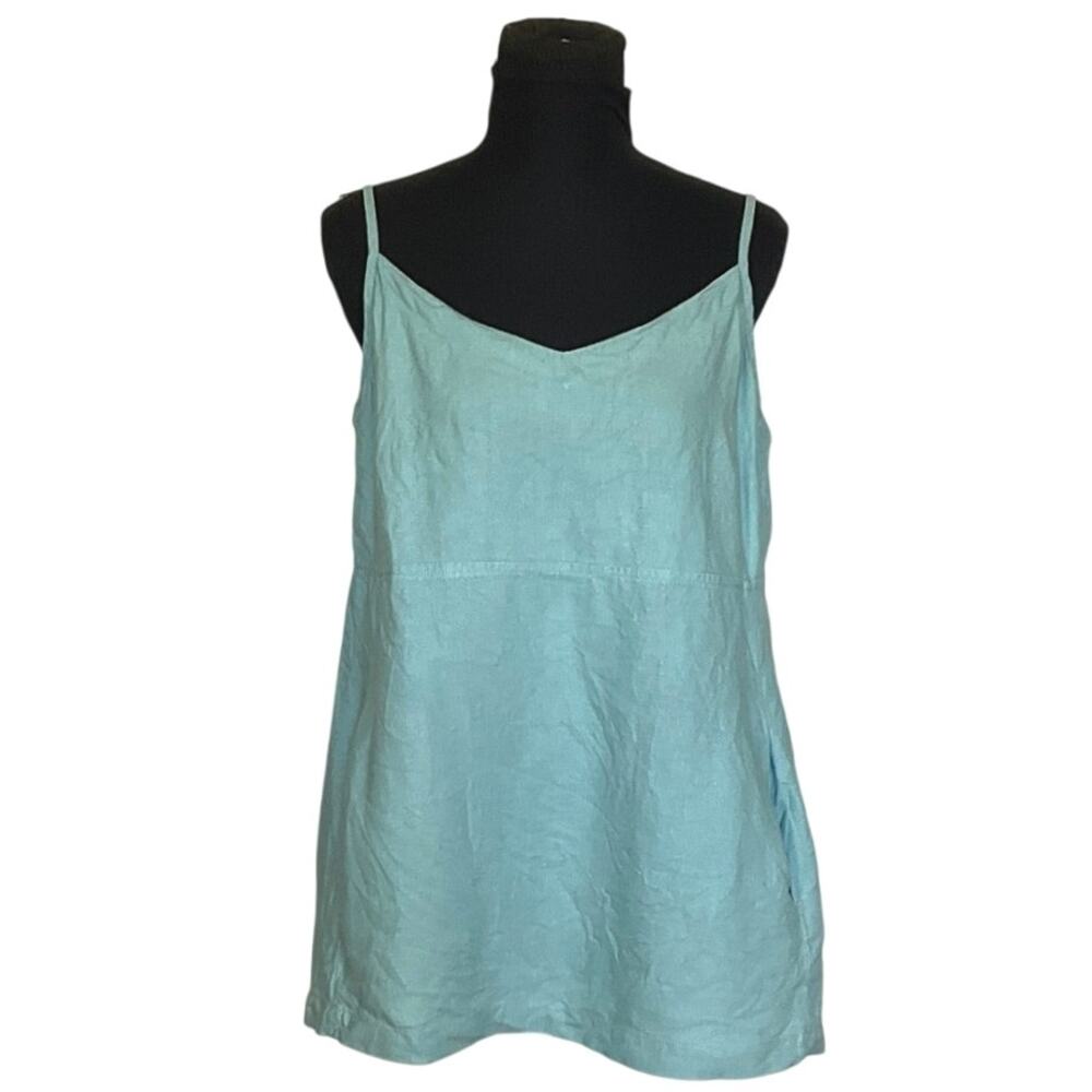 Eileen Fisher Womens Medium 100% Linen Cami Tank Top Aqua Blue Adjustable Straps - Picture 2 of 9